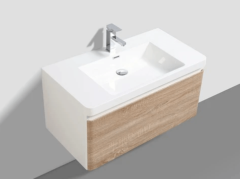 MILAN 900mm -  DOUBLE DRAWER & BASIN WHITE OAK & WHITE